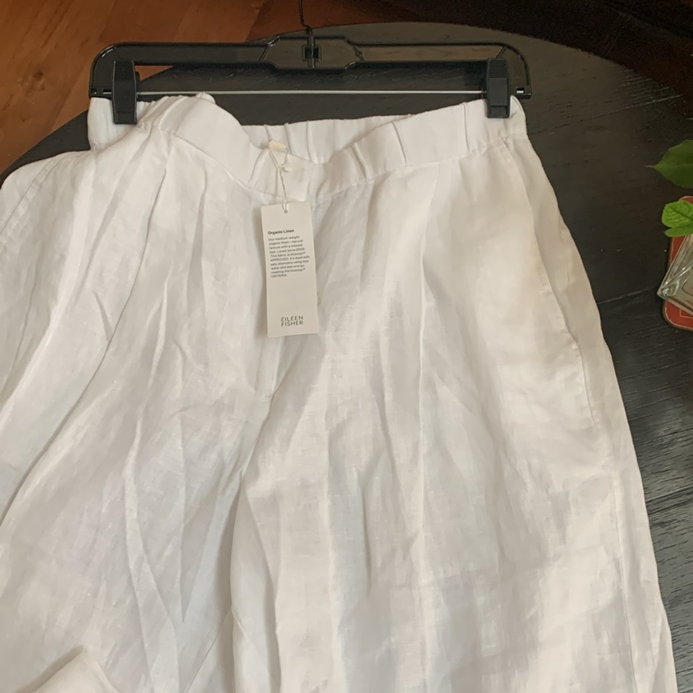 NWT Eileen Fisher White Organic Linen Pleated Wide Ankle F/L Pants - Picture 7 of 8